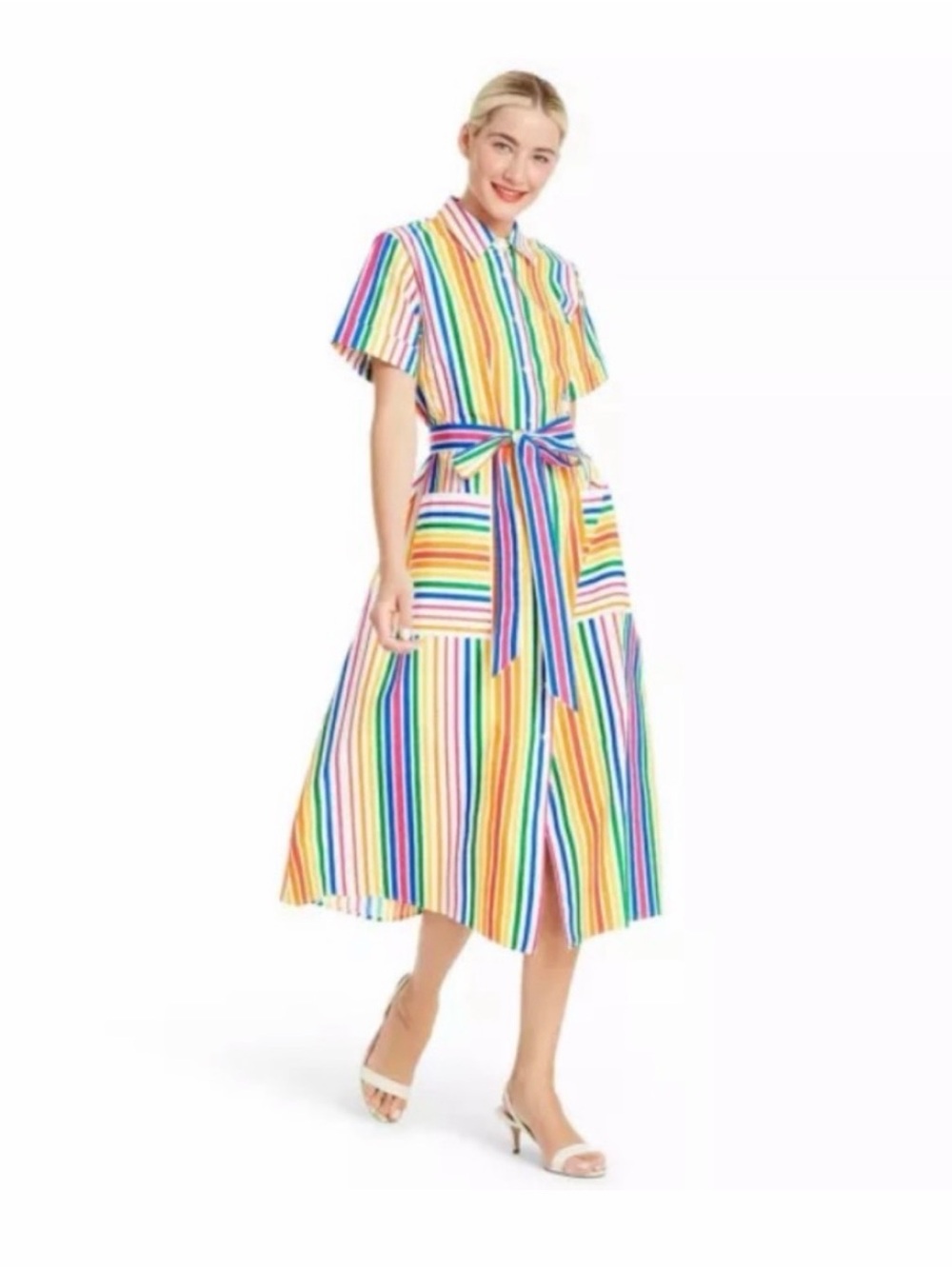 Christopher John Rogers x Target Rainbow Stripe Midi Shirt Dress 0